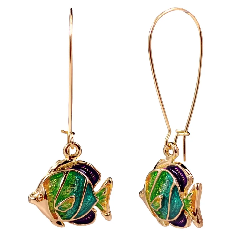 

Gold colorful fish enamel earrings sea animal jewelry fish drop earing women earrings for 2018 summer