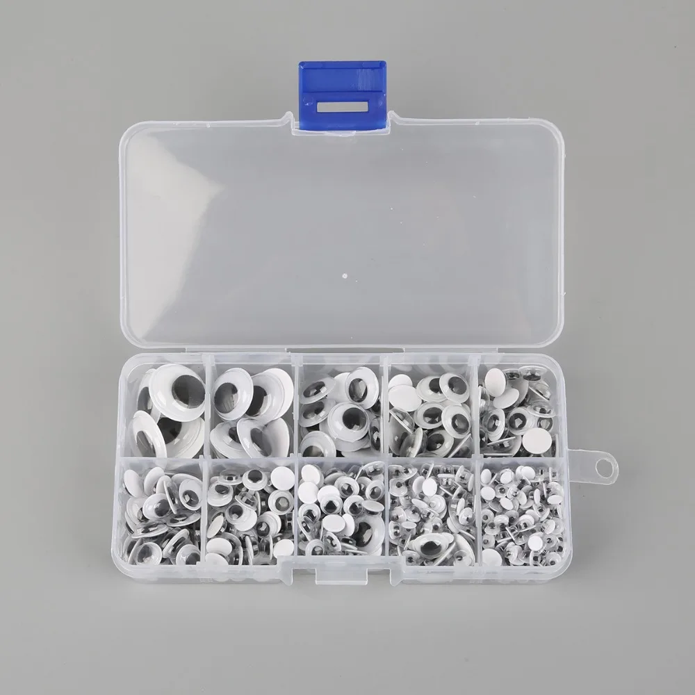 700Pcs/box 10 grid Self-adhesive Mixed Size 4-15mm Wiggly Googly Eyes Used For Toys Dolls Accessories DIY Craft Supplies