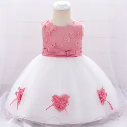 Платье принцессы с юбкой-пачкой для крещения для детей от 0 до 24 месяцев детские кружевные цветочные без рукавов платье для дня рождения для