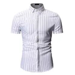 2019 летняя футболка мужская, с коротким рукавом повседневные мужские рубашки печатная версия в полоску мужская деловая рубашка строгая