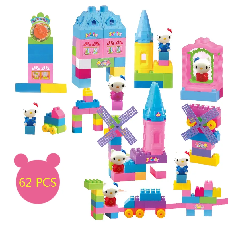 

Castle-building Cartoon Cat 62pcs Building Blocks Princess Castle Tower Toys Architecture Bricks School Bag Packaging
