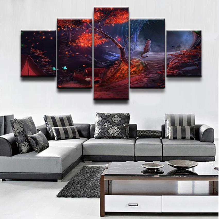 5 Panel Animal Snow Leopard Tent Tree Poster Home Decor ...