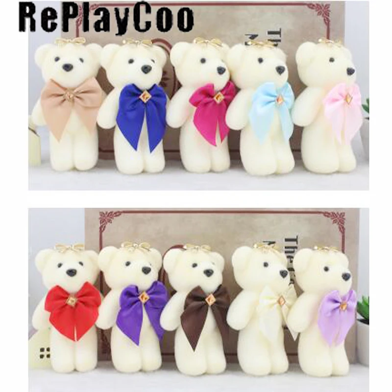 

50PCS/lot Mini Teddy Bear Stuffed Plush Toys Small Bear Stuffed 12cm Toys pelucia Bow Bear Pendant Kids Birthday Gift WXR010