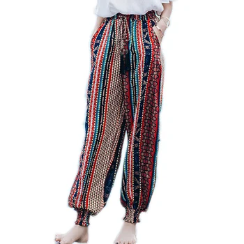 

Summer Beach Pants For Women Harem Pants Women Printed Chiffon Casual High Waist Pant Drawstring Loose Trousers Pantalon Femme