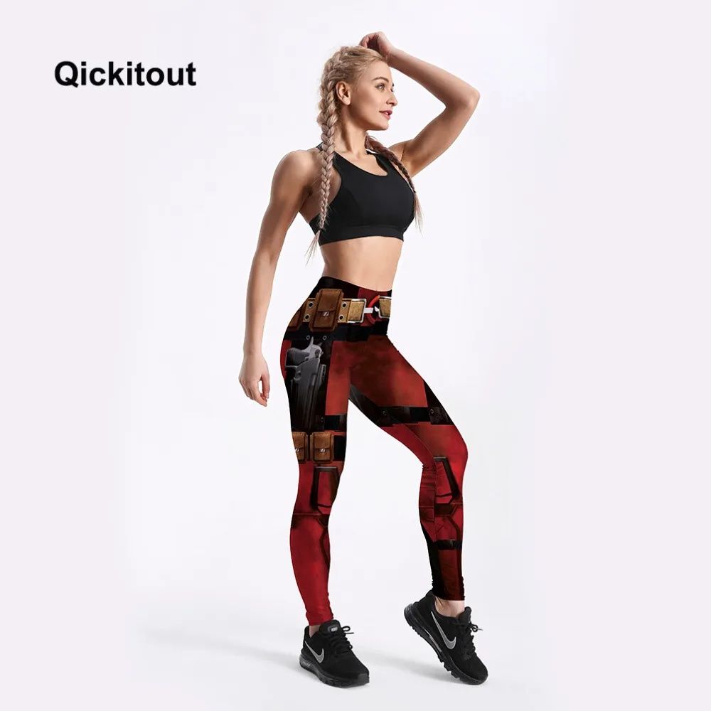 Qickitout, женские модные леггинсы, винно-красные, с цифровой печатью, женские леггинсы, супер герой, Дэдпул, леггинсы с принтом