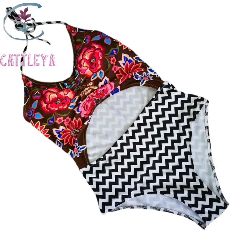 Buy CATTLEYA one piece swimwear cut out swimsuit women high cut monokini halter