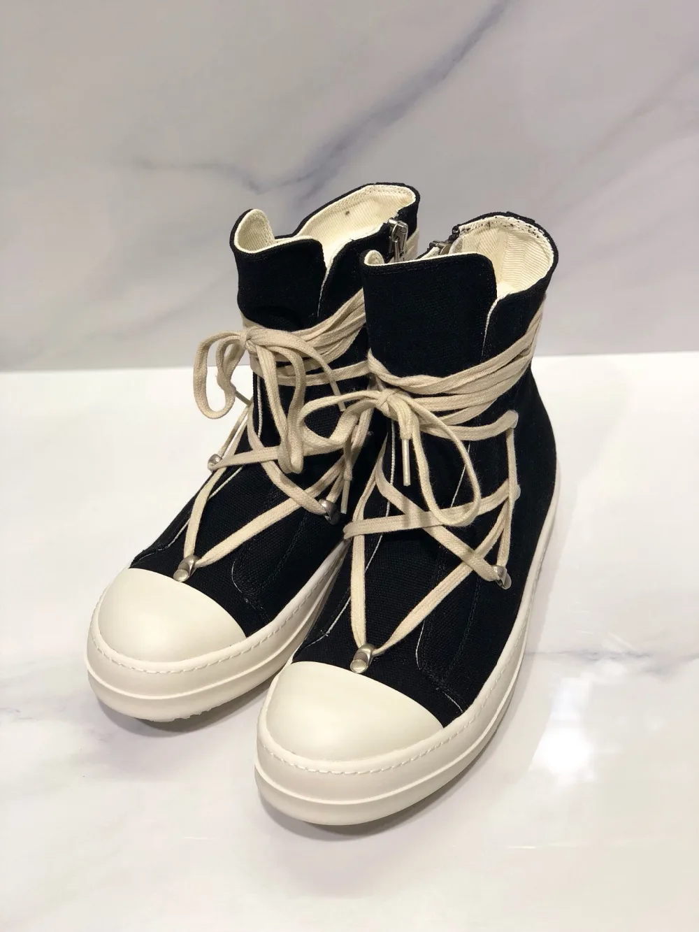 men and women lace up black canvas boots-in Basic Boots from Shoes on ...