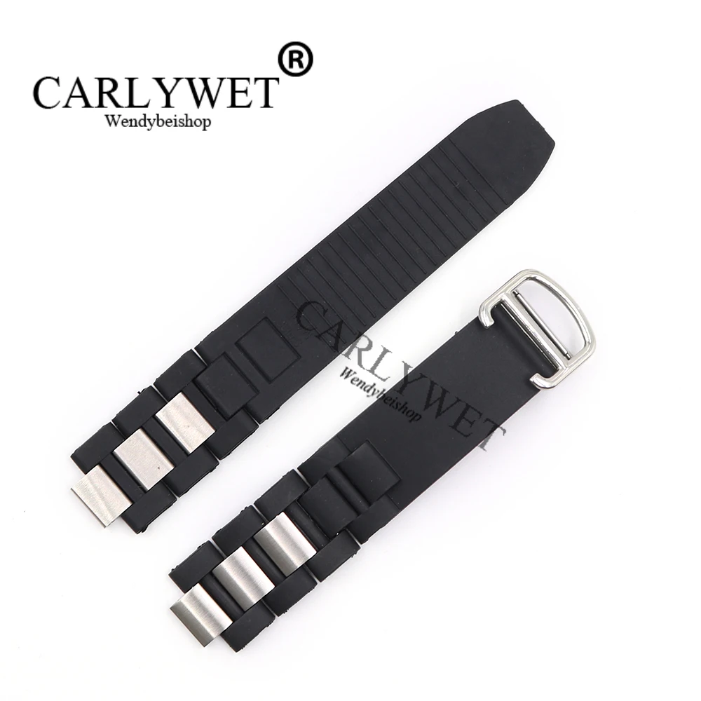 CARLYWET 20mm*10mm Black Replacement Silicone Rubber Watch Band For Cartier 21 Chronoscaph