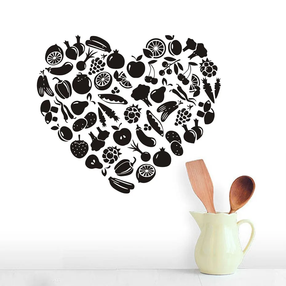 Kitchen Accessories Wall Stickers Heart Shaped Fruits And Vegetables
