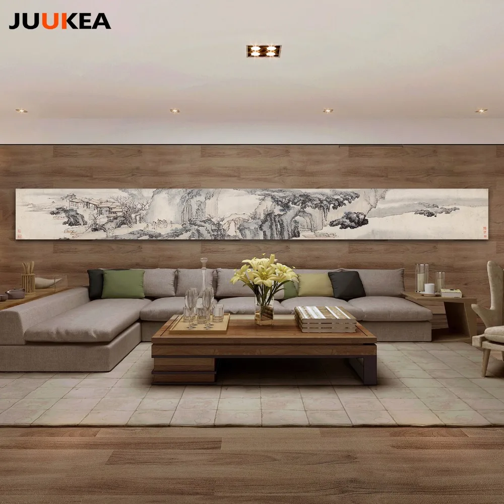 

Canvas Print Painting Art Strip Type Chinese Ink Painting Landscape in Asia Vintage Huge Size Wall Picture For Living Room Decor
