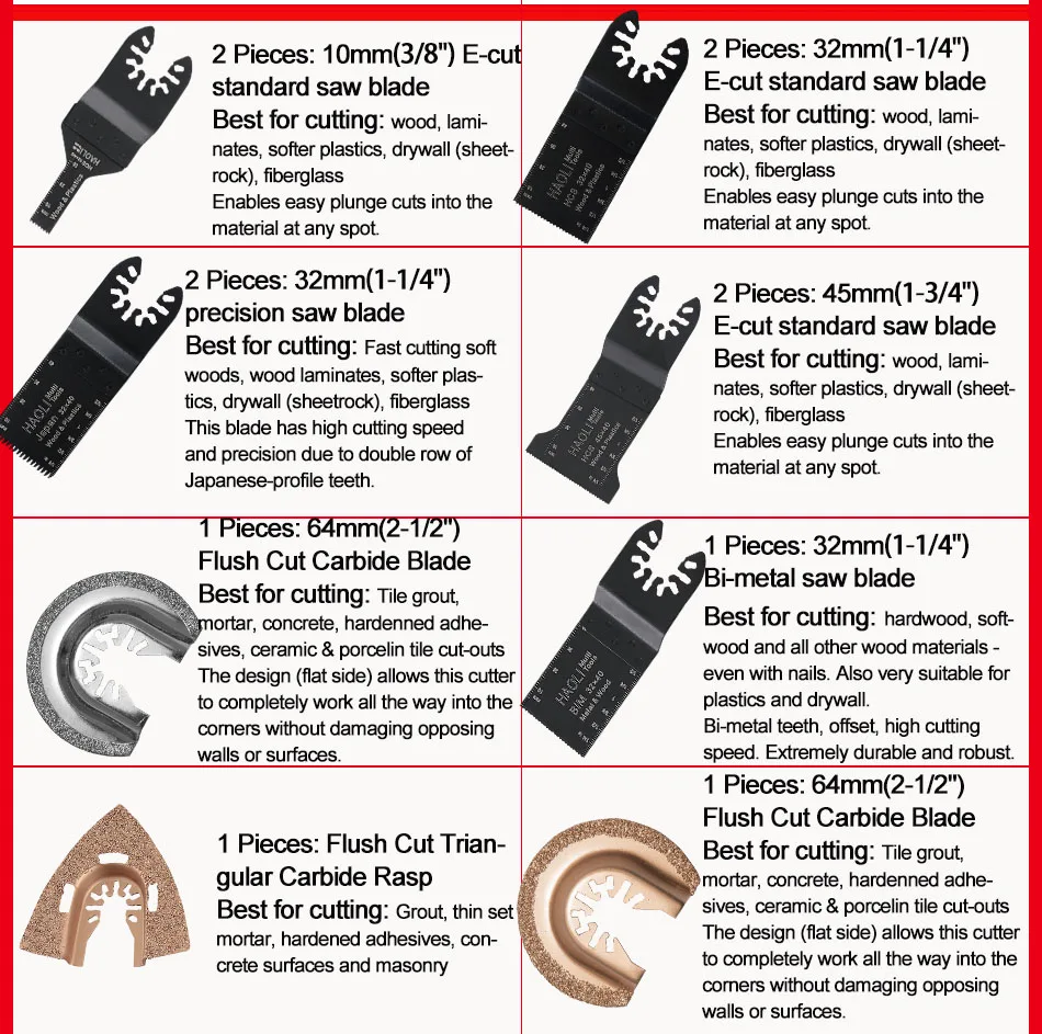 12 шт./компл. Осциллирующий Инструмент, пилы аксессуары подходят для Multimaster Renovator Мощность инструменты как Фейн, дремель и т. д