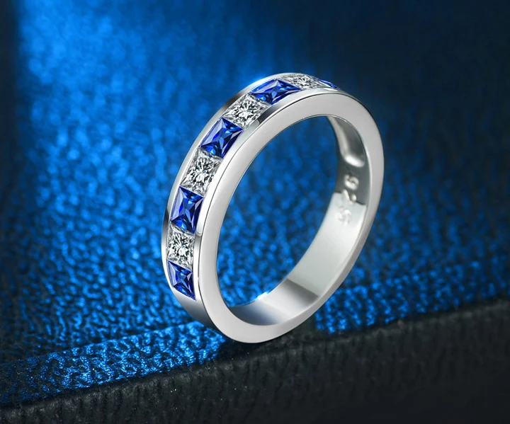 Обручальное кольцо с синим сапфиром, женское кольцо из чистого белого золота с покрытием, Серебро S925 пробы, свадебные подарки для девушек, жены, друзей