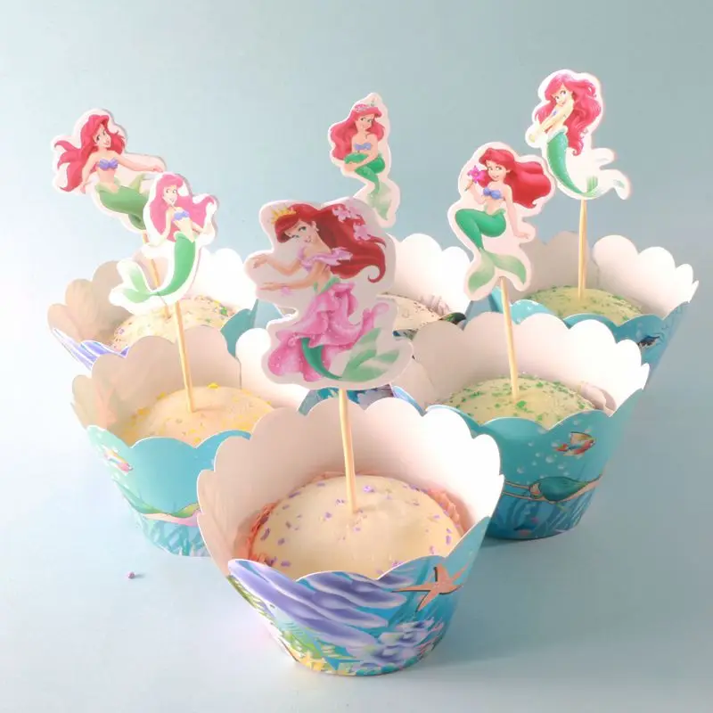 24Pcs-12pcs-Wrapper-12pcs-topper-Little-Mermaid-Cupcake-Wrapper-Gir-s ...