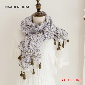 

Womens cotton Bamboo leaf print scarf beautiful hijabs Scarves Fashionable seaside beach bask in tassel shawl 10pcs/lot