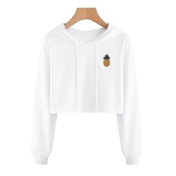 

2018 Femininas Spring Autumn Long Sleeve Pullover Womens Cropped Hoodie Pineapple Appliques Sweatshirt