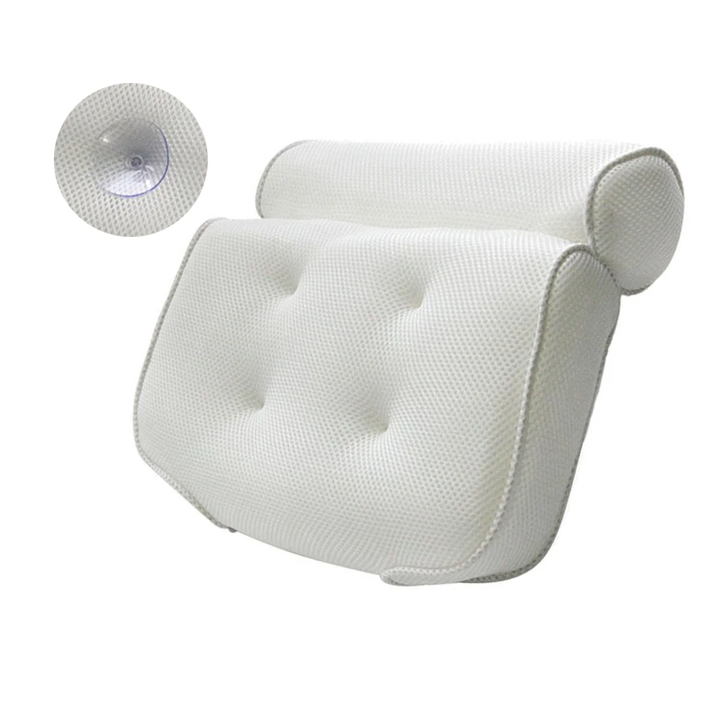 

3D Mesh Bath Pillow Non-slip Bathtub Headrest Soft Bath Pillows with Suction Cups Neck Bath Cushion Bathroom Accessories