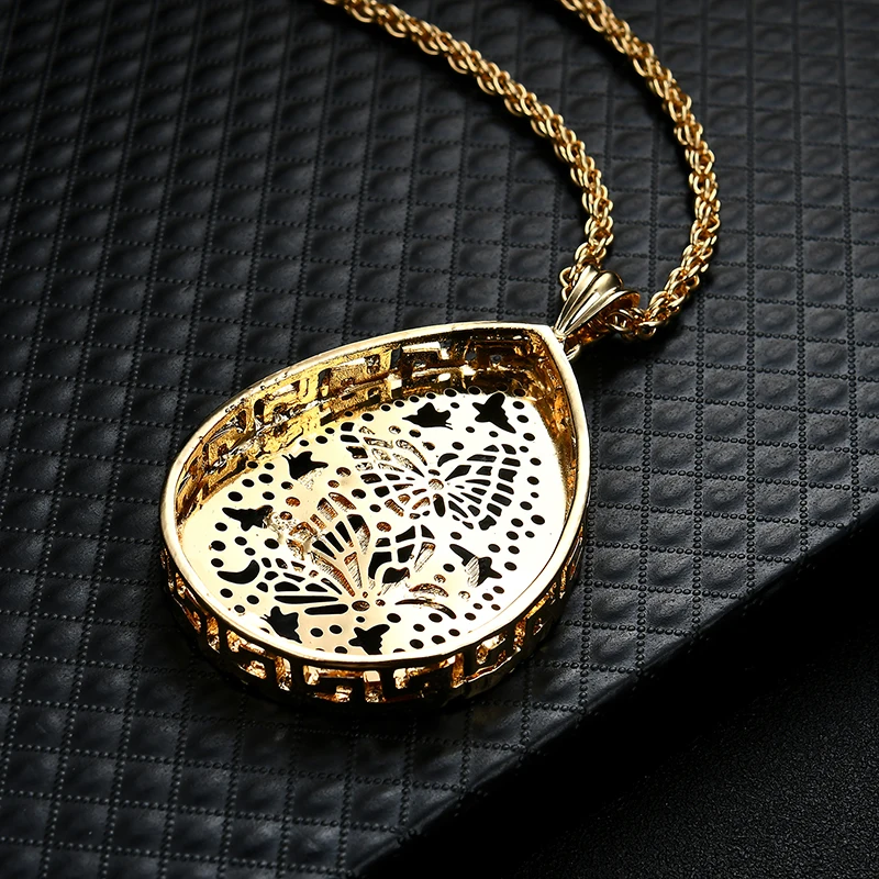 New Punk Geometric Round Waterdrop Heart Allah Necklaces Pendant For Women Men Crystal Long Necklace Arab Muslim Islam Jewelry