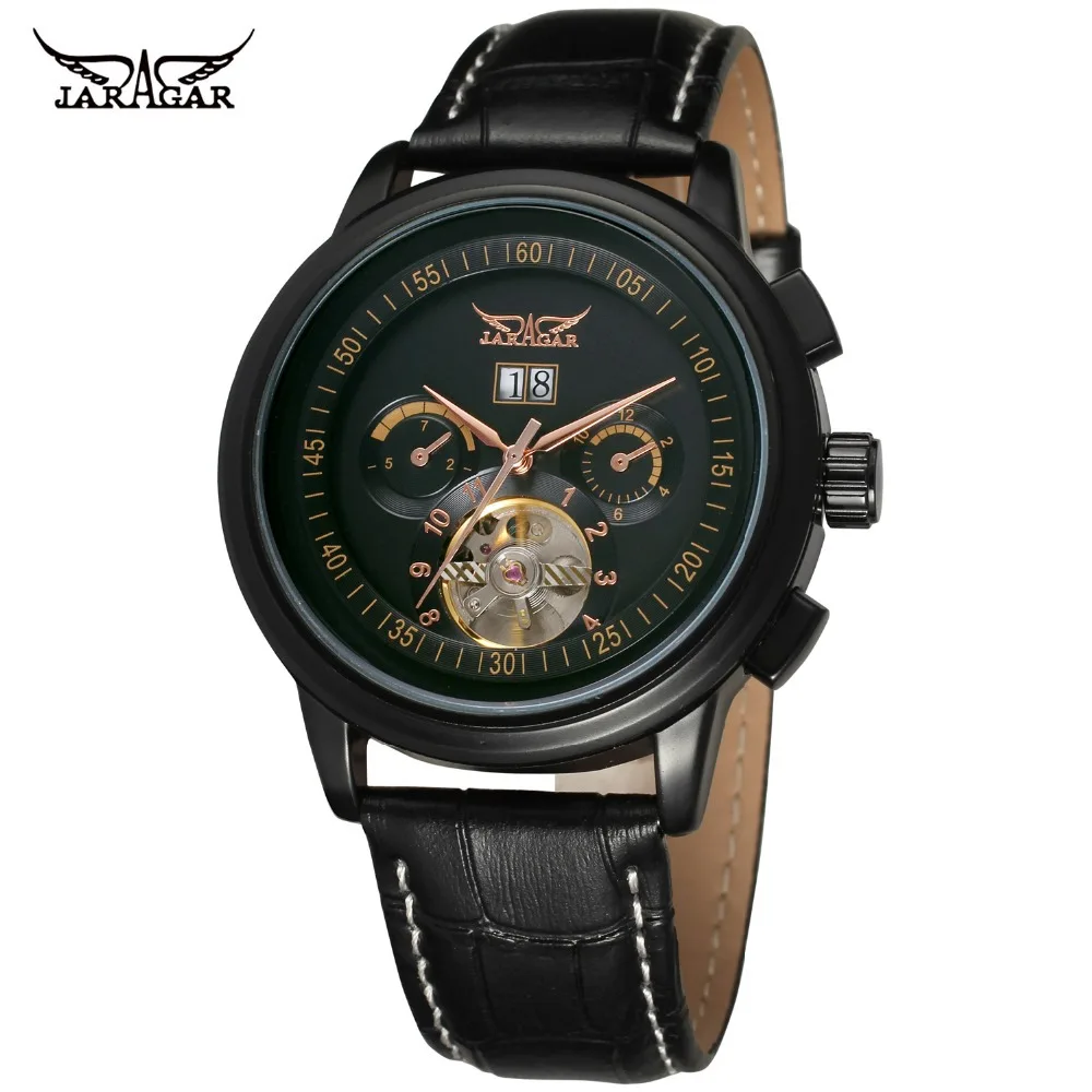

Jargar Men's Watches Fashion Tourbillon Complete Calendar Genuine Leather Brand Wristwatches Color Black
