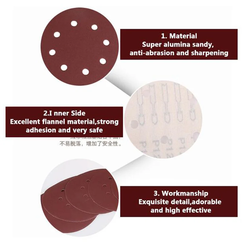 10 шт. 5 дюймов 125 мм круглая наждачная бумага восемь отверстий диск песок листы зернистость 60-2000 крюк и петля шлифовальный диск полировка