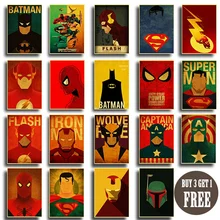 Ретро аниме супергерой наклейка на стену Бэтмен Капитан Америка флэш Супермен железный человек Минимальный Герои комиксов художественный ВИНТАЖНЫЙ ПЛАКАТ
