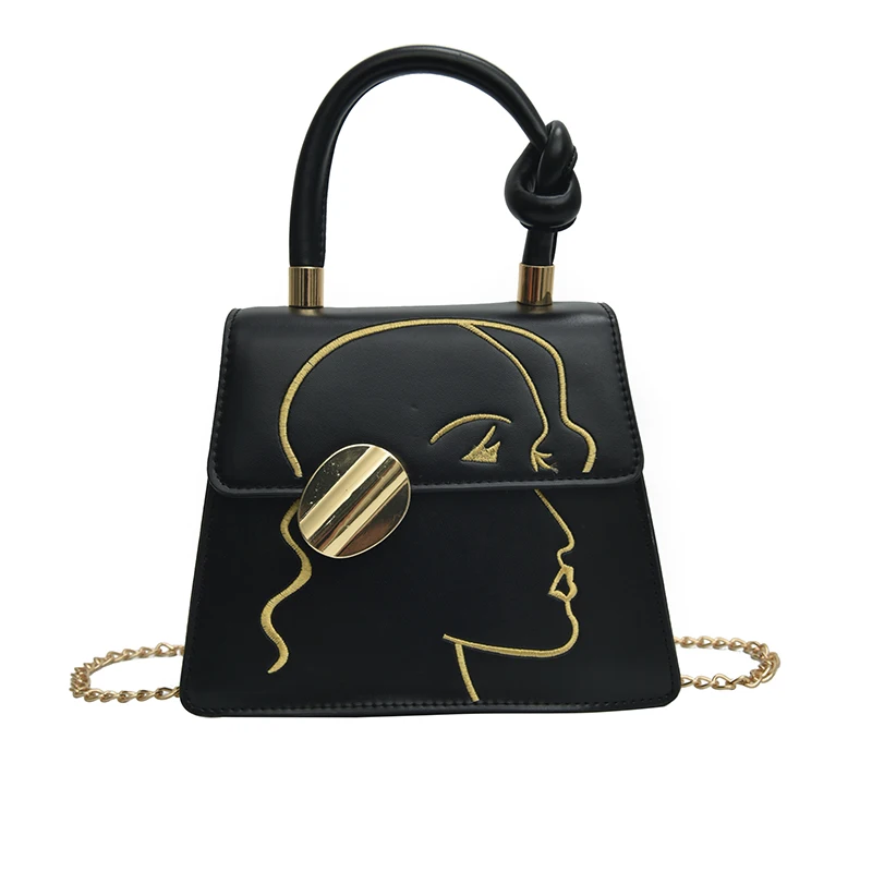 HOCODO, модная трендовая женская сумка, маленькая сумка через плечо на цепочке, Сумка с клапаном, граффити, из искусственной кожи, женские сумки-мессенджеры - Цвет: Black