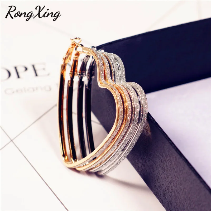 

RongXing Punk Big Love Heart Hoop Earrings Frosted Silver/Gold Color Round Circle Earrings For Women Hyperbole Hip Hop Jewelry
