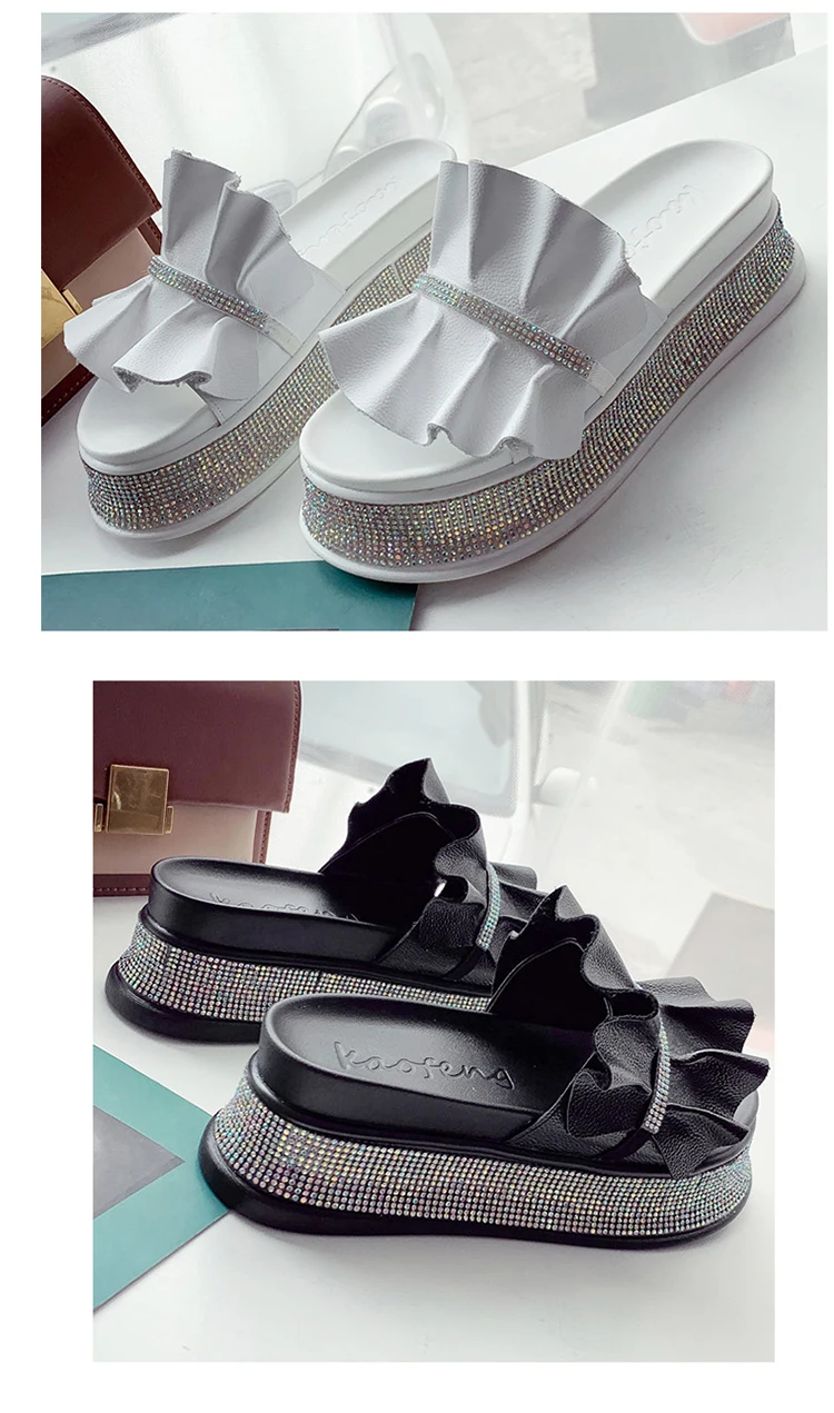 LazySeal/женские шлепанцы на платформе с кристаллами; летняя пляжная обувь на каблуке; Домашние шлепанцы на платформе для ванной; Вьетнамки; уличная женская обувь