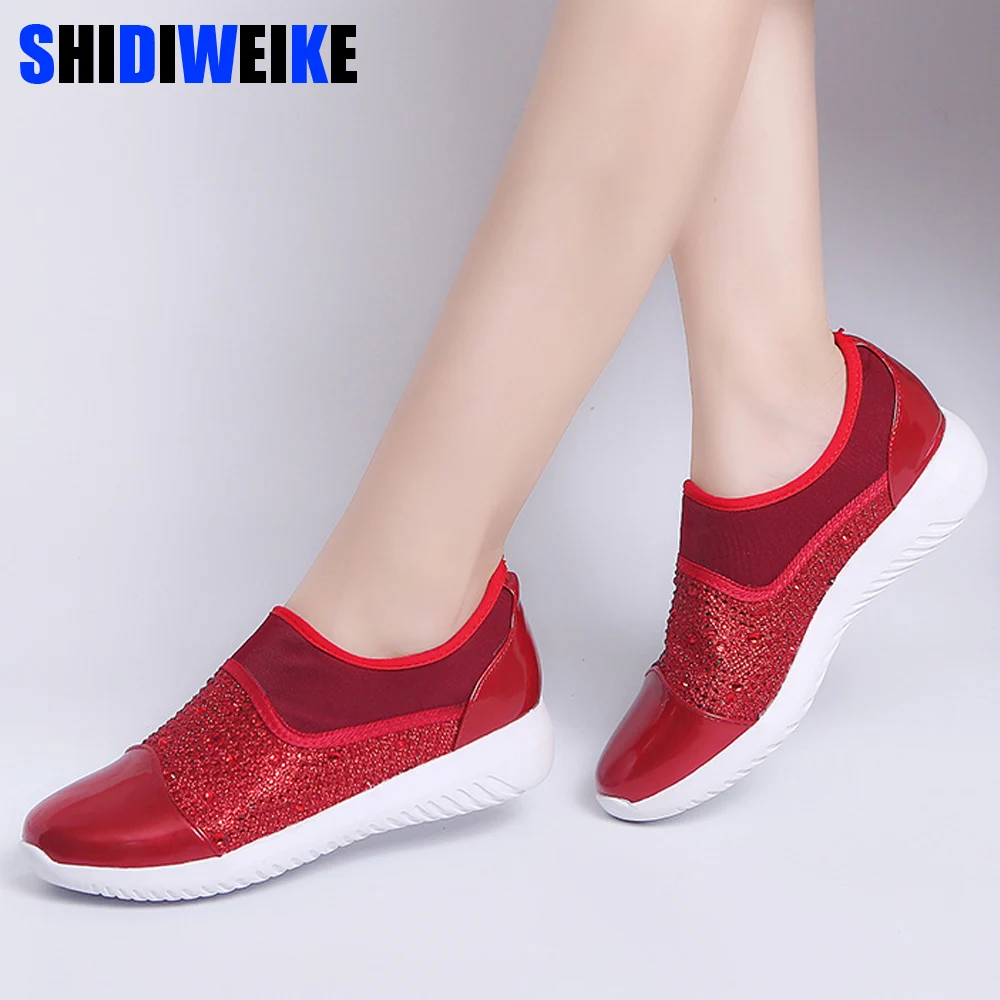Femmes Des Chaussures Dames Respirant Mocassins Été Printemps Noir De Casual Glissement or Taille Confortable Cristaux Sur rouge 44 Plat Sneakers Mode 2019 0qE6wF