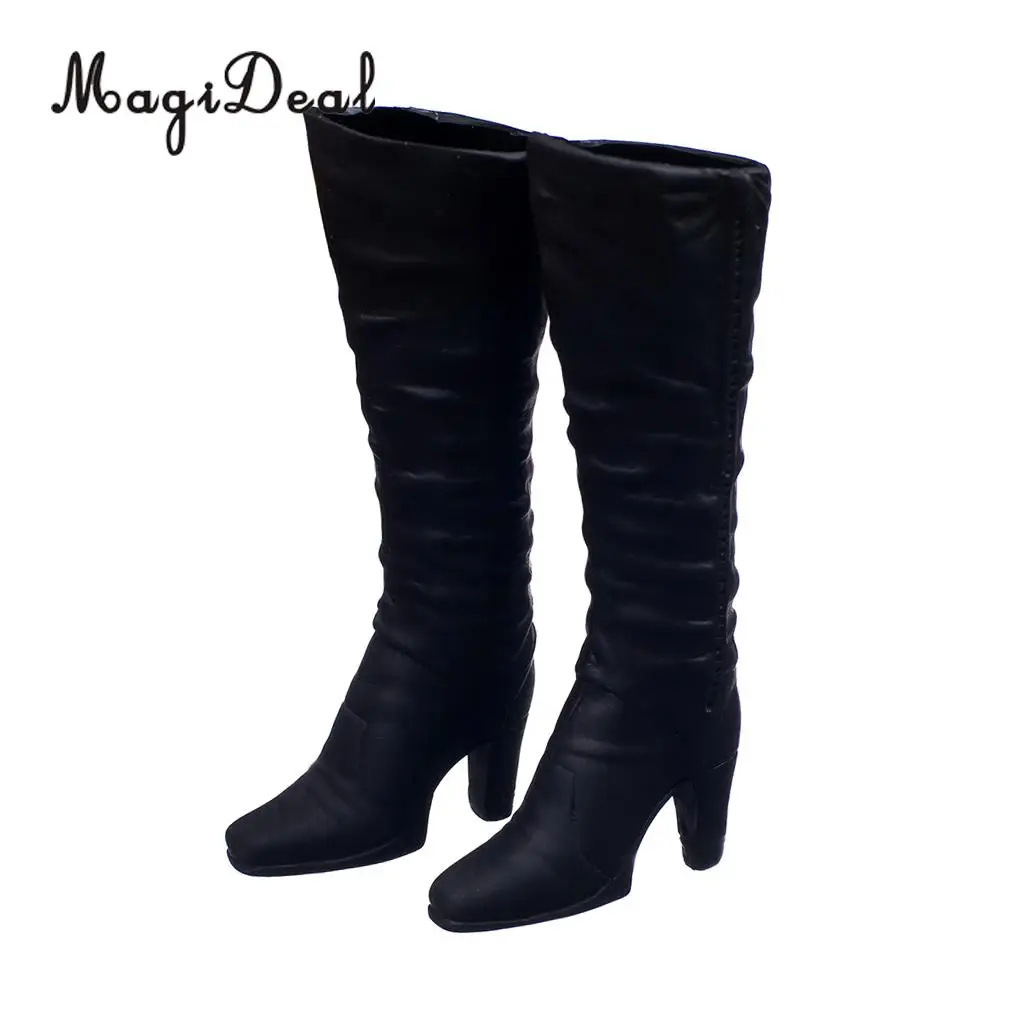 MagiDeal Fashion 1Pair Black 1/6 Scale Rubber High Heeled Long Boots Shoes For 12 Inch Action Figure Body Party Stage Show Acce