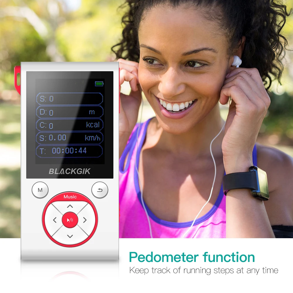 

16GB Bluetooth MP3 Player w 50 Hrs Audio Playback With HiFi Lossless Music Player FM Radio Pedometer Earphone and AUX Cable