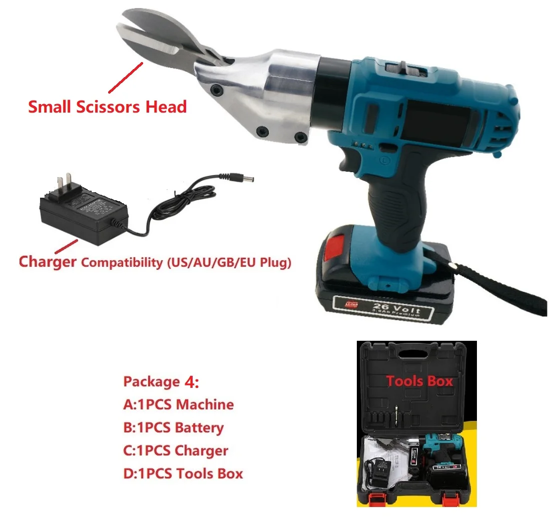 1set 26V Li-ion Cordless Electric Scissor Metal Sheet Shear Cutter Scissors Rechargeable 2 Battery Rotating Head Power Tool