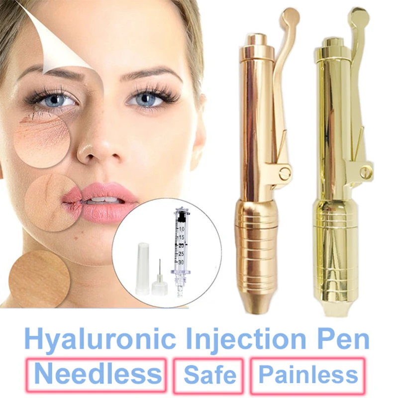 

24K Glod Hyaluronic Injection Pen Massage Atomizer Pen Kit High Pressure Acid Guns Anti Wrinkle Syringe Needle Injection Beauty