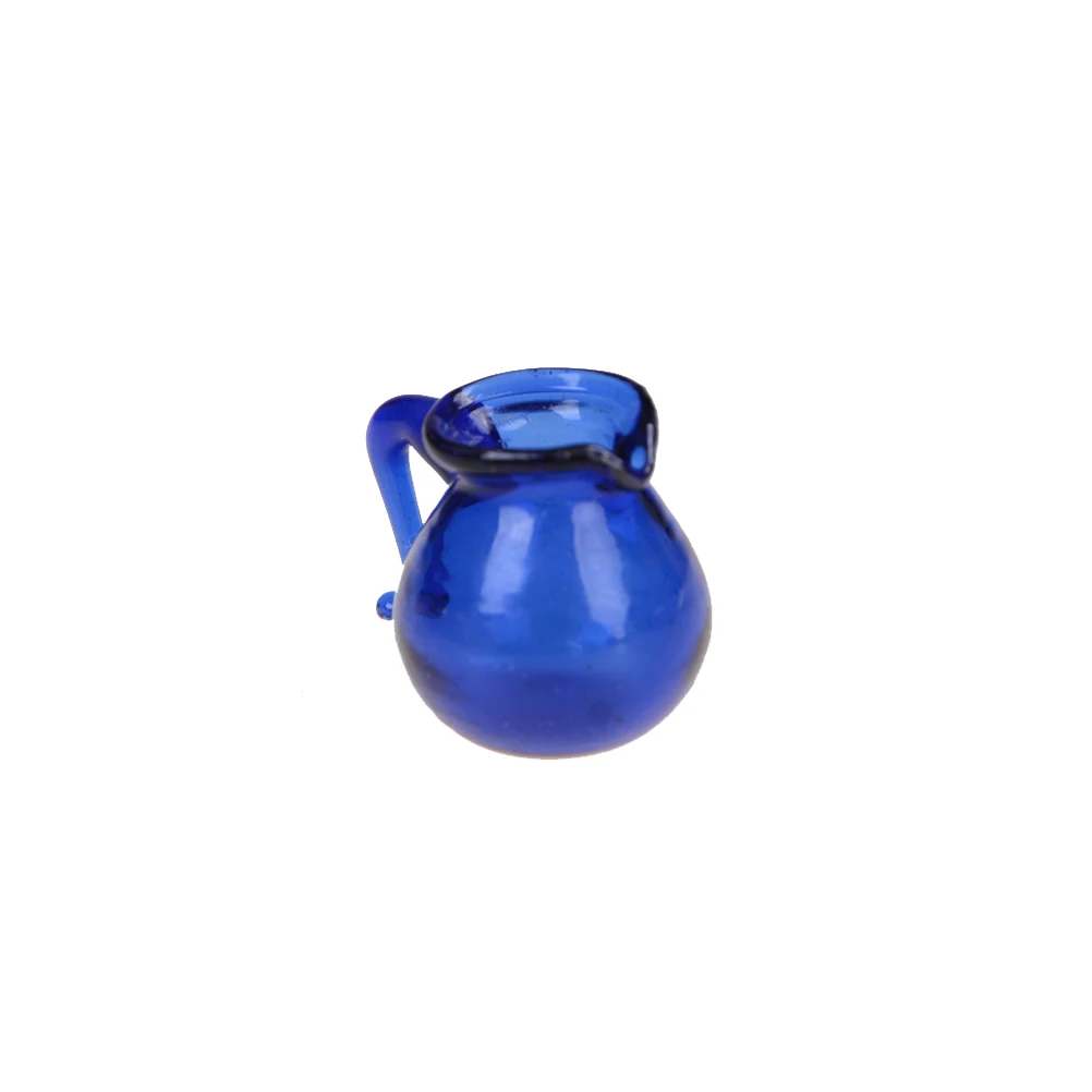 

1pc Blue Glass Water Pitcher Jar Pot 1/12 Scale Dollhouse Miniature Water Jar Pot Dinning Room Kitchen Decoration