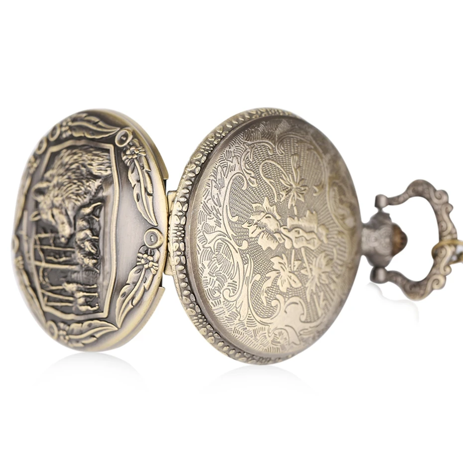 Creative Wild Wolf Retro Bronze Pocket Watch Men Women Fashion Pendant Awesome Animal Quartz Clock with Necklace Chain Gift Bag xmas gifts (6)