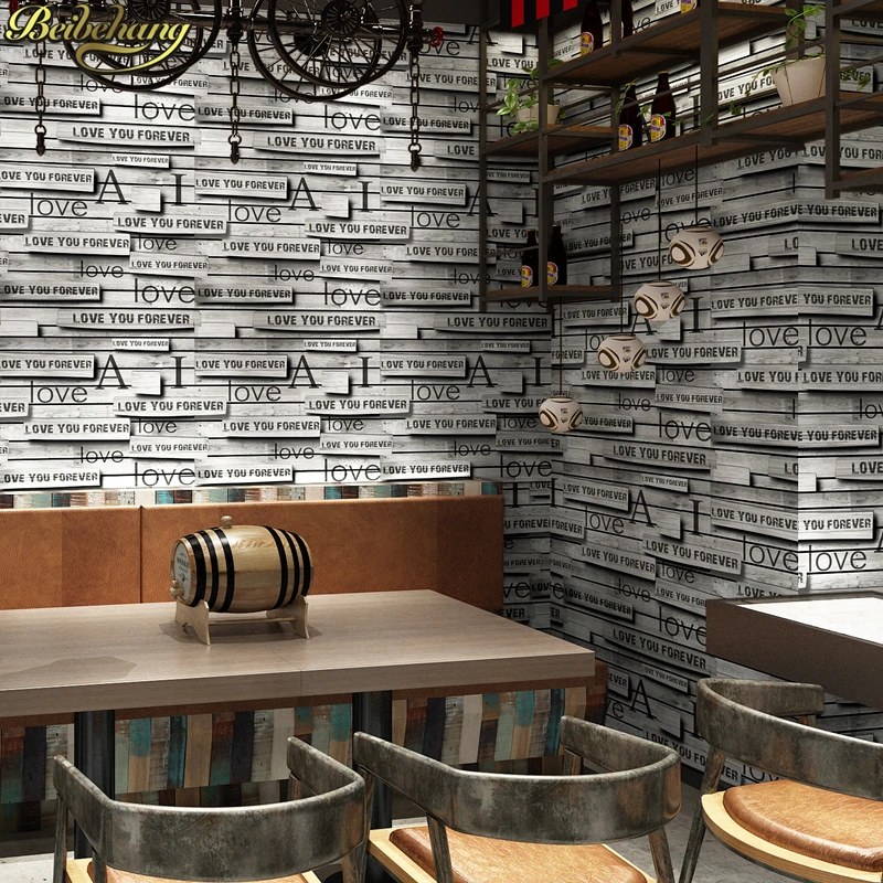 beibehang Luxury Retro Wood Stripe PVC Wallpaper Modern Living Room Waterproof letter wallpaper for walls 3 d wall paper rolls