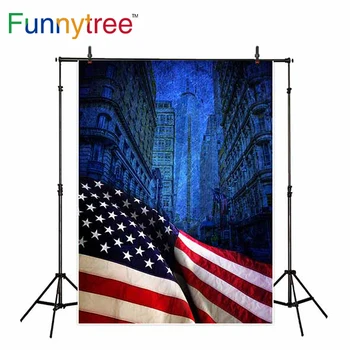 

Funnytree backdrop for photographic studio American Independence Day flag vintage street architecture background photocall