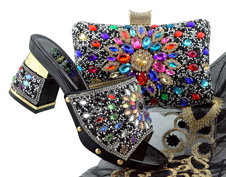 

African Ladies party high heels 7cm Nigerian style shoes matching bags set Italian Shoes and Bag Set