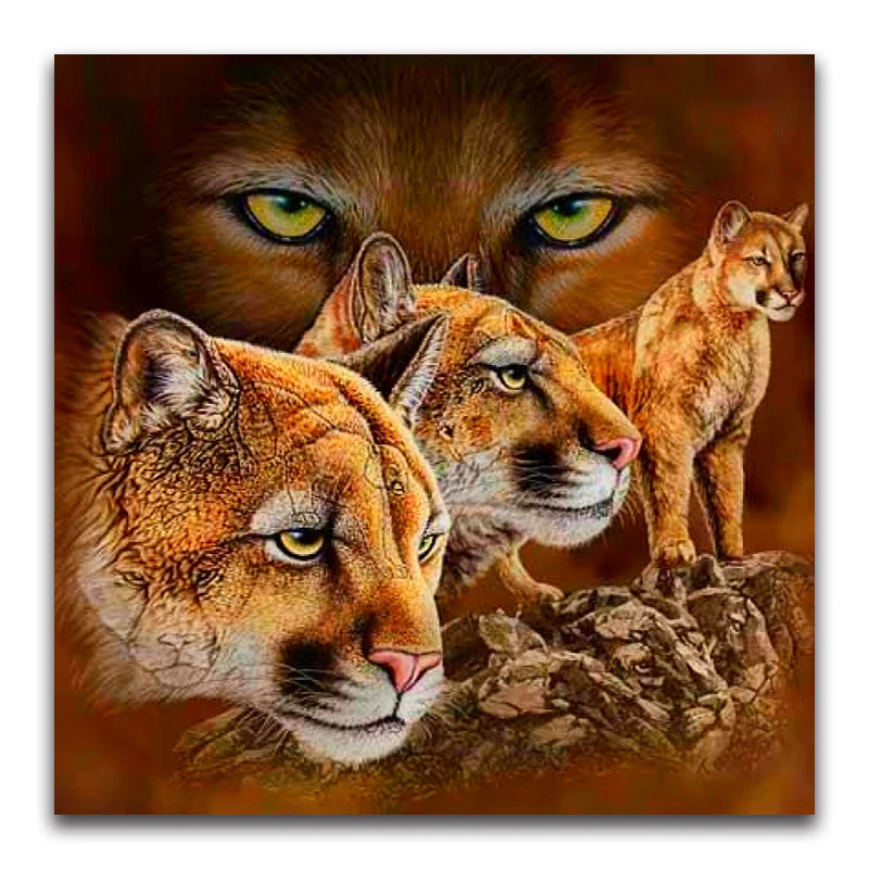 DIY Diamond Embroidery Animal 3 Leopards in Mountains Diamond Painting Cross Stitch Round Drill Mosaic Decoration