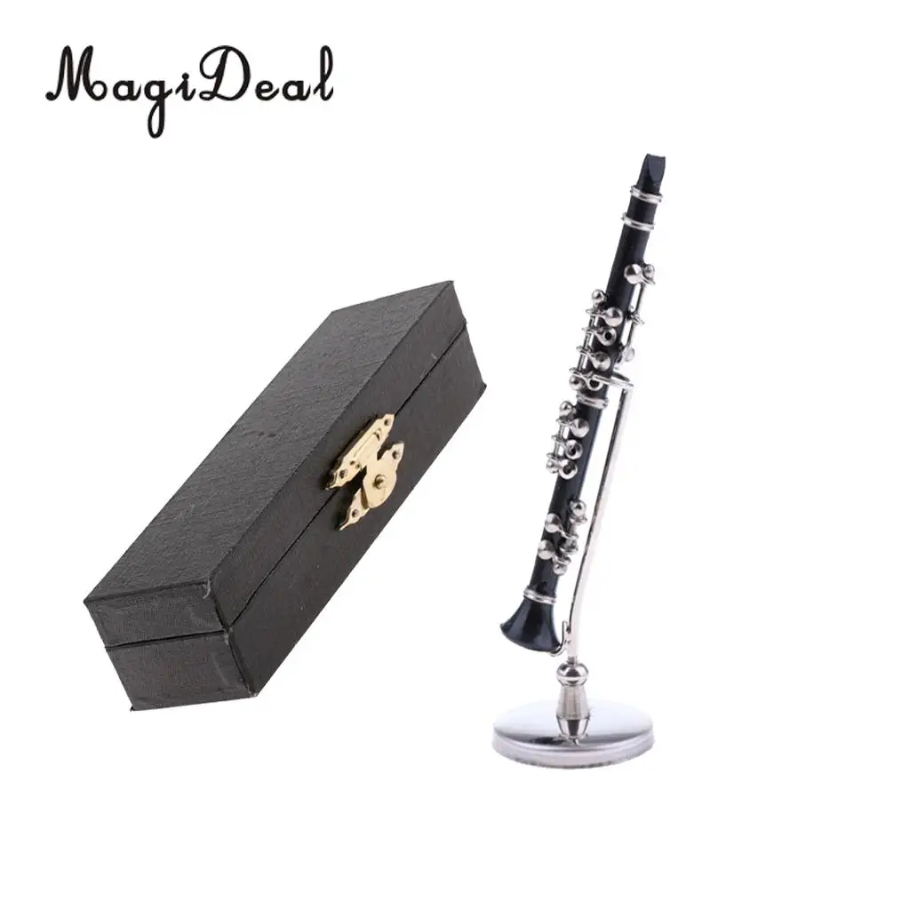 Miniature ABS Plastic Black Clarinet Musical Instrument with Box for 1/12 Dollhouse Music Room Table Decor Children Toy Gift