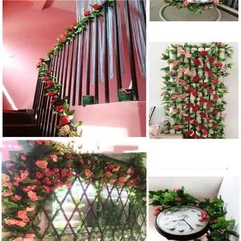 

Simulation Rose Rattan Wall Hanging Indoor Sewer Pipe Winding living Room Decoration Plastic Fake Artificial Flower Charm