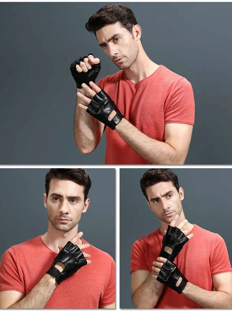 Мужские кожаные перчатки для упражнений без пальцев, козья кожа, летние противоскользящие перчатки для вождения мотоцикла, перчатки для вождения