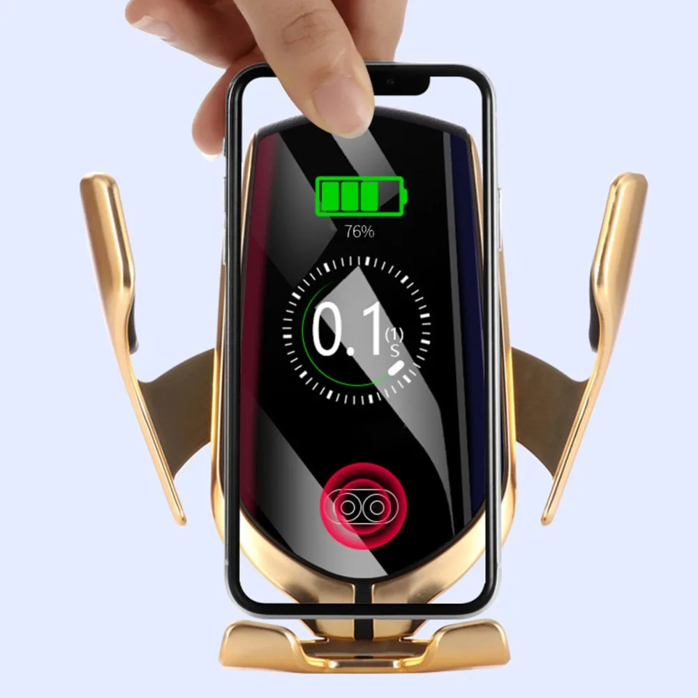 التلقائي الذكية لقط سيارة لاسلكية شاحن آيفون X XR XS 8 زائد غالاكسي S10 S9 S8 سريع تهمة الهواء تنفيس جبل حامل هاتف
