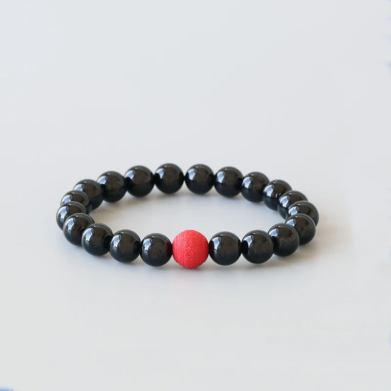 

Black Obsidian Red Cinnabar Carved Lucky Cloud Beads Stretch Bracelet Anti-evil Prolong life For Men Women Drop Shipping