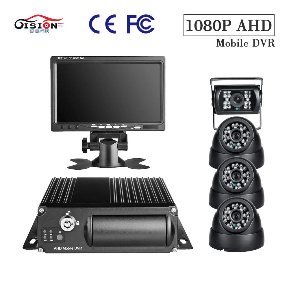 

GISION 7 Inch Rear View Monitor 4CH SD Mobile dvr Kits, I/O Alarm Cycling Record,4Pcs Security Cameras For Truck taxi Bus Safety