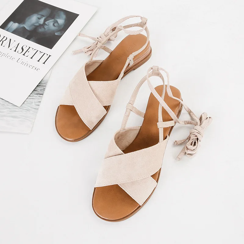 Womens Flat Shoes Round Toe Casual Peep-Toe Roman Beach Sandals Bohemian Cross Leather Strap Flats Shoes 2019 Womens Flat Shoes Round Toe Casual Peep-Toe Roman Beach Sandals Bohemian Cross Leather Strap Flats Shoes 2019