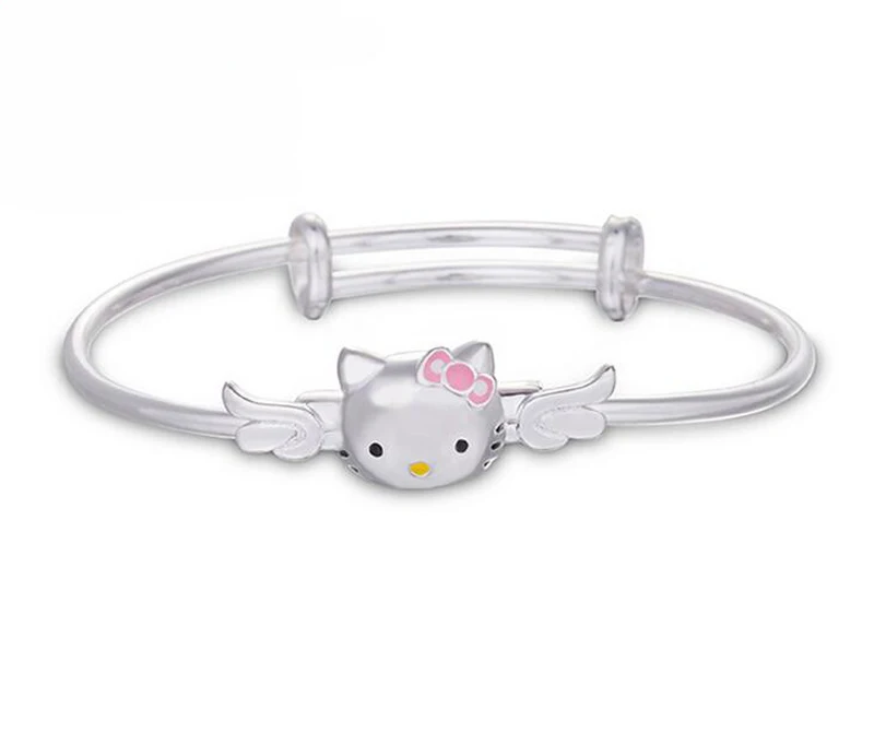 Модный детский серебряный розовый милый кошачий браслет для маленькой девочки Регулируемый браслет подарочные аксессуары ювелирные изделия B108