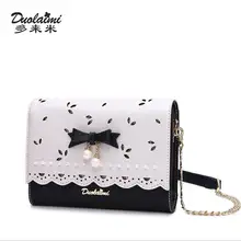 

DuoLaiMi 2018 New Arrival Fashion Hollow Out Bow Pearl Lady Chain Lace Messenger Cover For Women Shoulder Bags Crossbody Flap