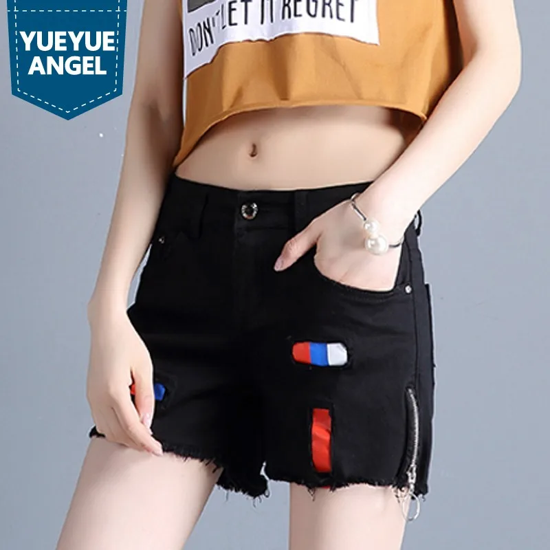 Летняя одежда 2019 корейская мода Женские шорты для женщин Повседневное Slim Fit Проблемные Джинсы женские брюки прямые черные короткие
