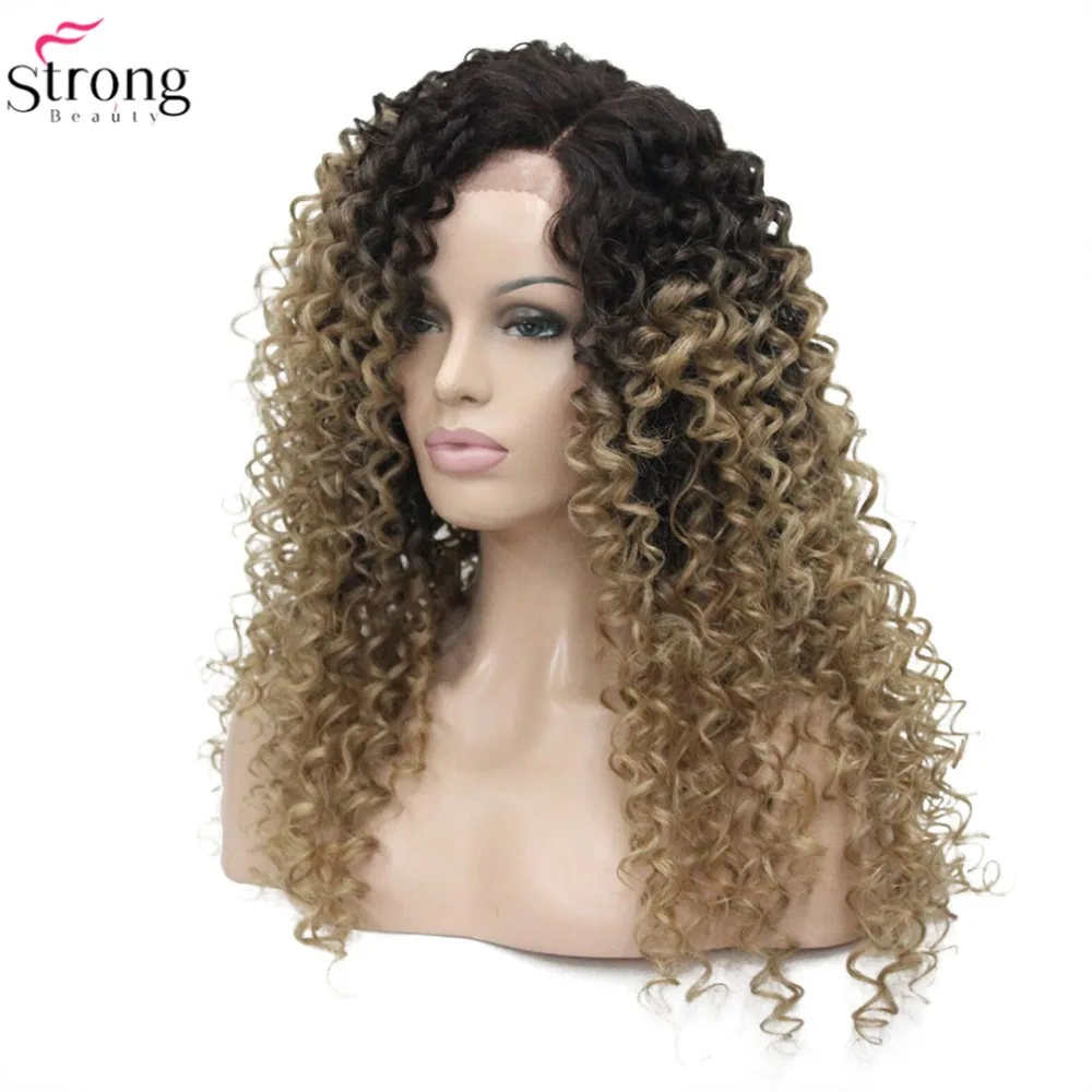 StrongBeauty химическое Синтетические волосы на кружеве парики Ombre блондинка Kanekalon волос кудрявый парик для Для женщин
