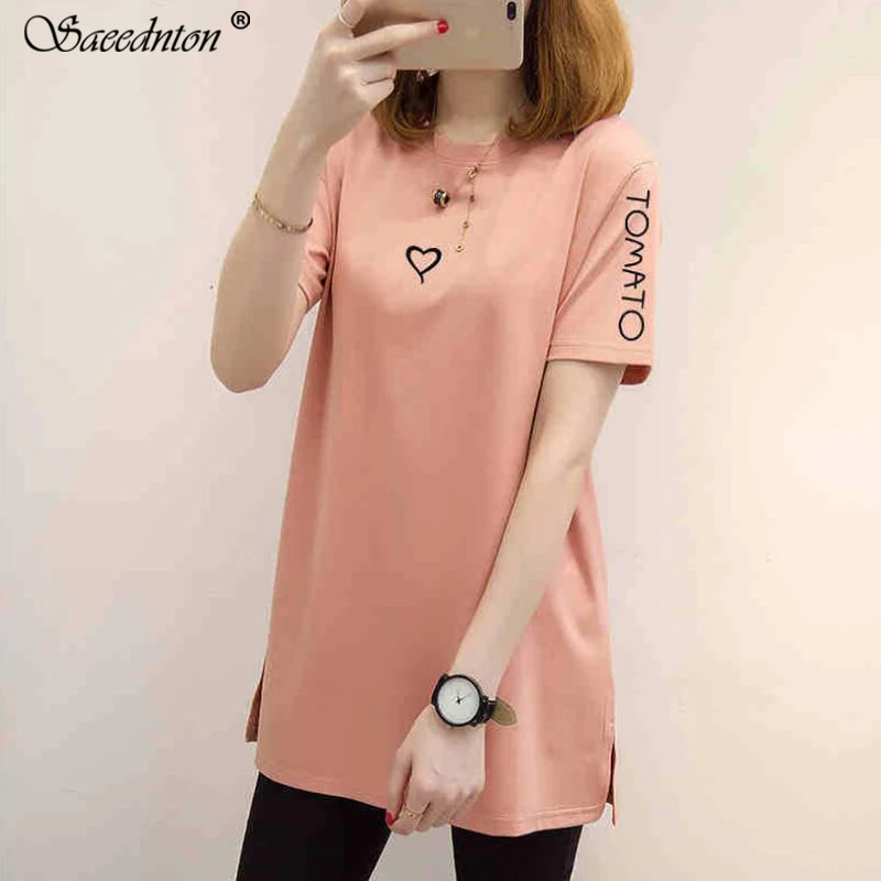 

T Shirt For Women 2019 Summer Cotton Short Sleeve Love Print Leggings T-shirts Female Large Size Loose Long Tshirts Tops Tees